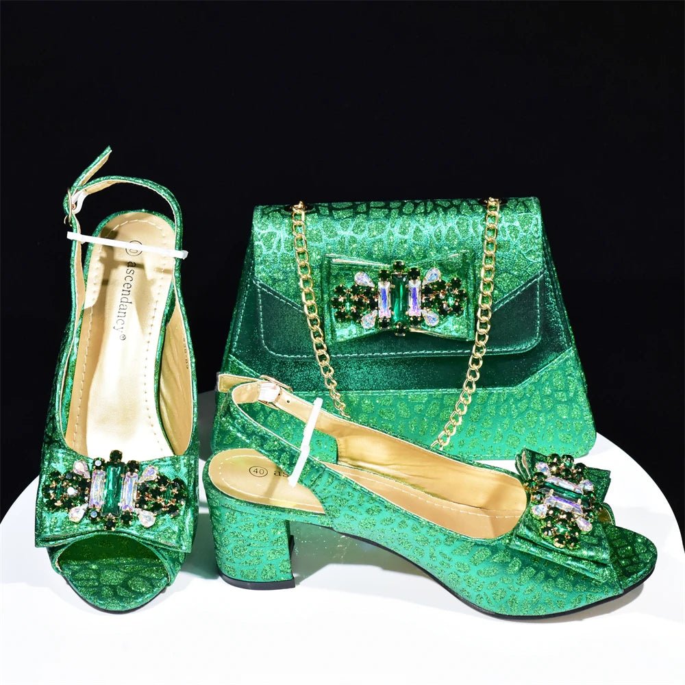 Green African Wedding Shoes and Matching Bag Set for Women – Nigerian Party Shoes - Free Delivery Worldwide only at Flexi Africa