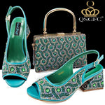 Green Rhinestone African Shoes and Matching Bag Set – Open Toe Comfortable Women’s Heels for Weddings & Parties - Free Delivery Worldwide only at Flexi Africa