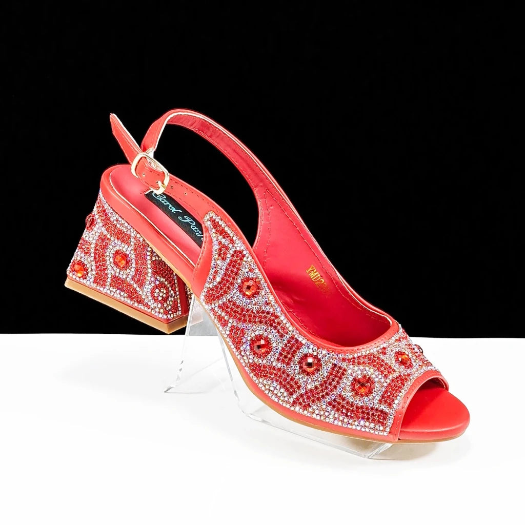 Green Rhinestone African Shoes and Matching Bag Set – Open Toe Comfortable Women’s Heels for Weddings & Parties - Free Delivery Worldwide only at Flexi Africa