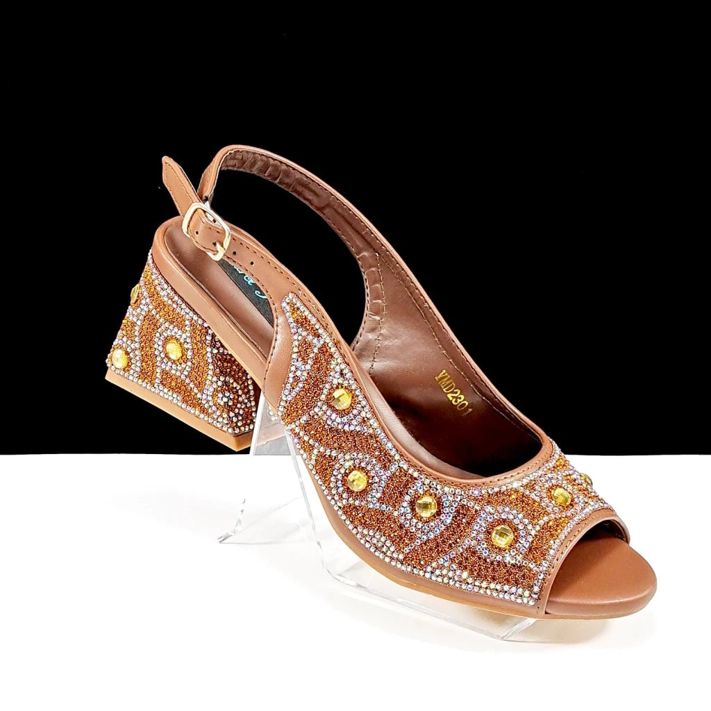 Green Rhinestone African Shoes and Matching Bag Set – Open Toe Comfortable Women’s Heels for Weddings & Parties - Free Delivery Worldwide only at Flexi Africa