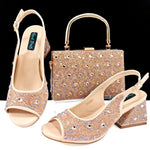 Green Rhinestone African Shoes and Matching Bag Set – Open Toe Comfortable Women’s Heels for Weddings & Parties - Free Delivery Worldwide only at Flexi Africa
