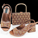 Green Rhinestone African Shoes and Matching Bag Set – Open Toe Comfortable Women’s Heels for Weddings & Parties - Free Delivery Worldwide only at Flexi Africa