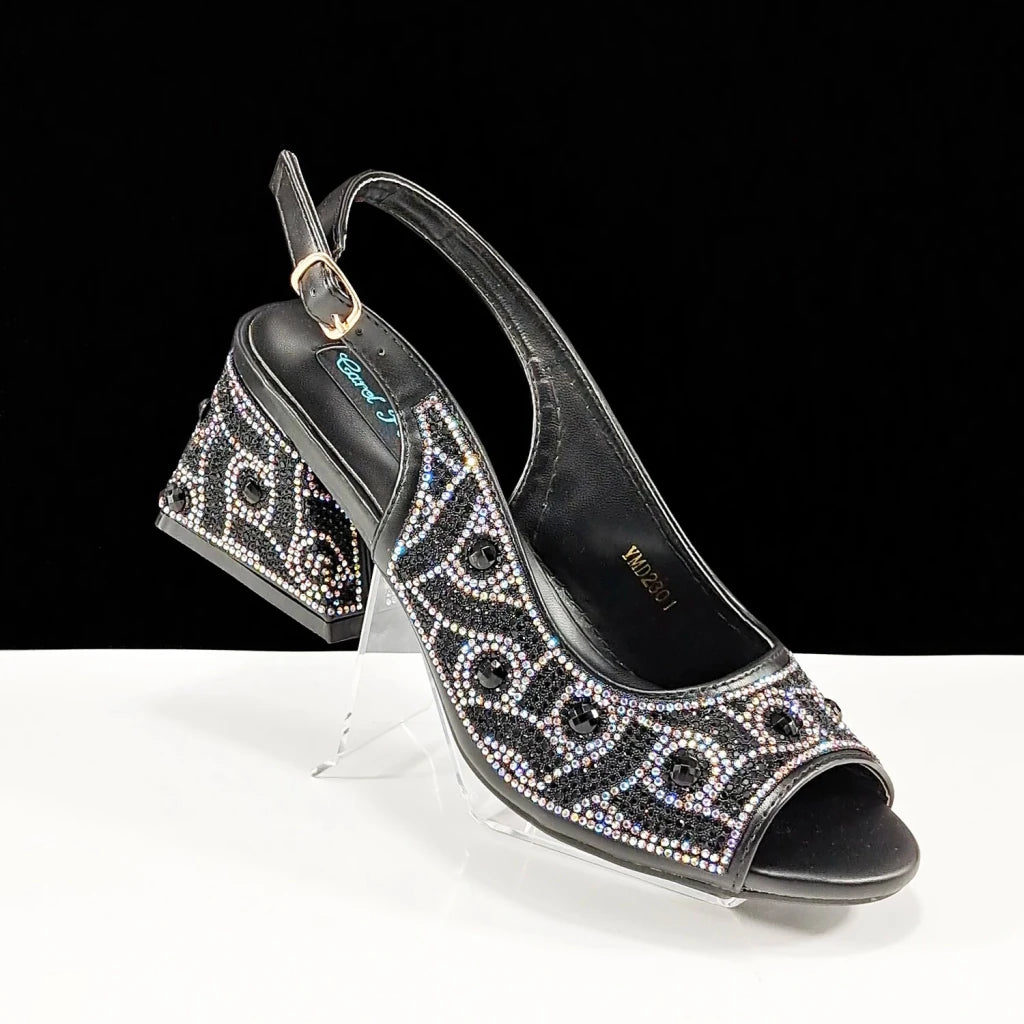 Green Rhinestone African Shoes and Matching Bag Set – Open Toe Comfortable Women’s Heels for Weddings & Parties - Free Delivery Worldwide only at Flexi Africa