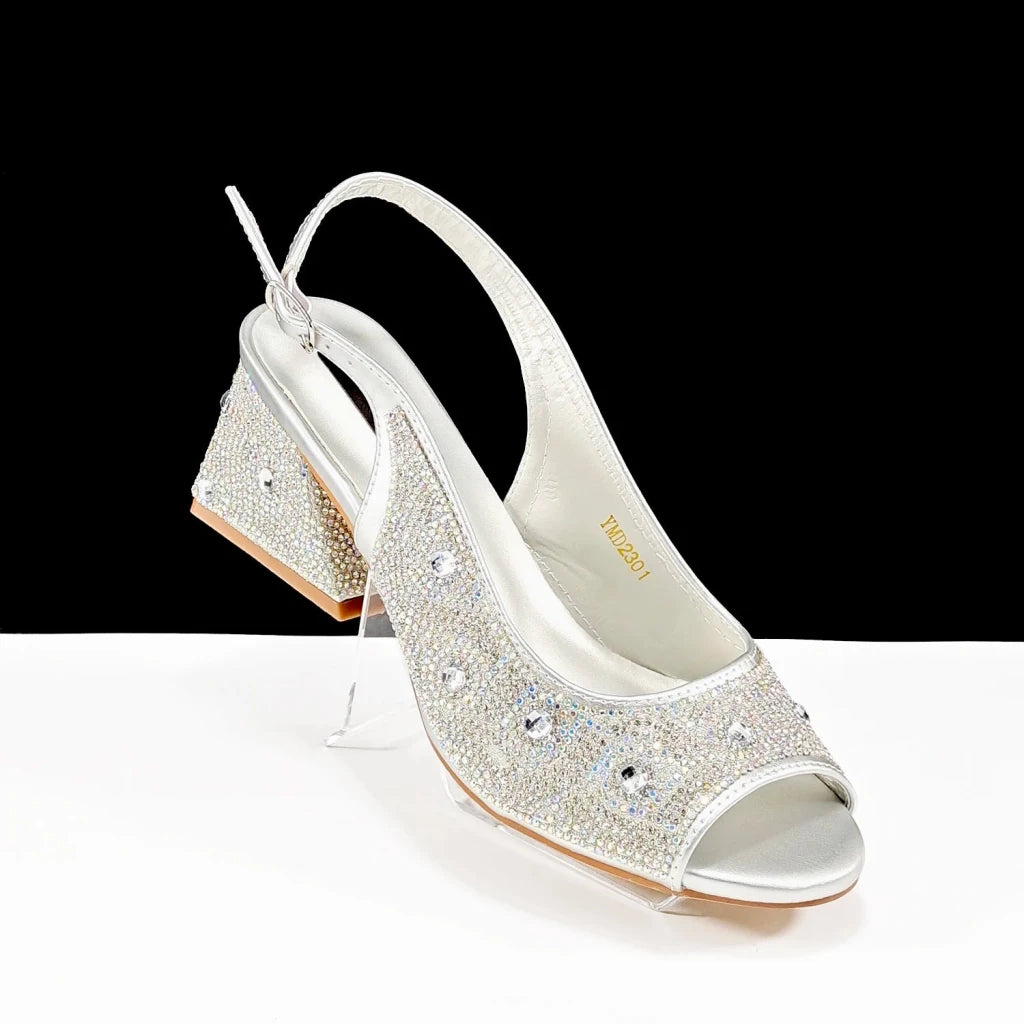 Green Rhinestone African Shoes and Matching Bag Set – Open Toe Comfortable Women’s Heels for Weddings & Parties - Free Delivery Worldwide only at Flexi Africa