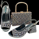 Green Rhinestone African Shoes and Matching Bag Set – Open Toe Comfortable Women’s Heels for Weddings & Parties - Free Delivery Worldwide only at Flexi Africa