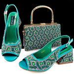 Green Rhinestone African Shoes and Matching Bag Set – Open Toe Comfortable Women’s Heels for Weddings & Parties - Free Delivery Worldwide only at Flexi Africa