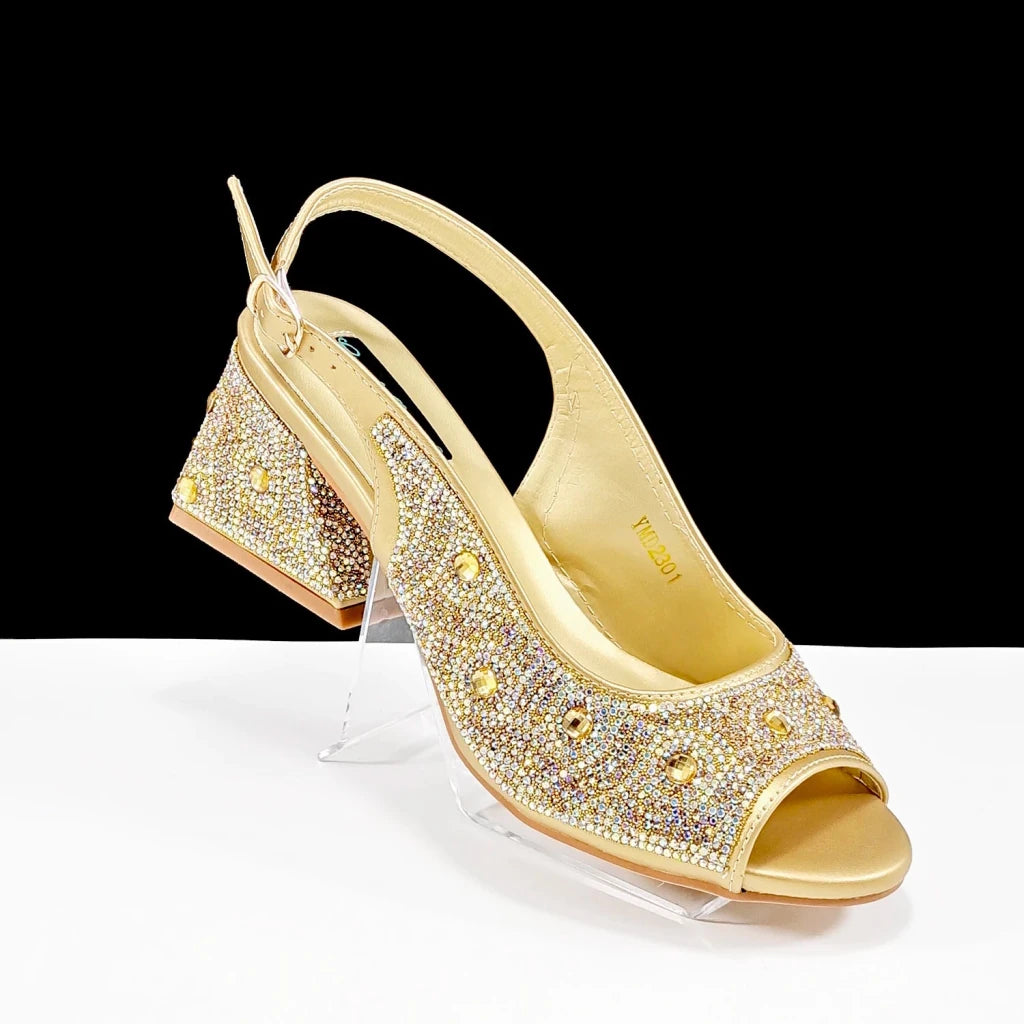 Green Rhinestone African Shoes and Matching Bag Set – Open Toe Comfortable Women’s Heels for Weddings & Parties - Free Delivery Worldwide only at Flexi Africa