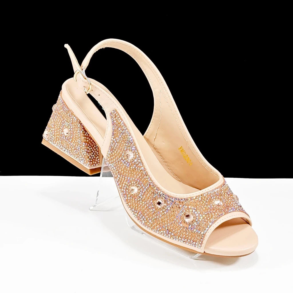 Green Rhinestone African Shoes and Matching Bag Set – Open Toe Comfortable Women’s Heels for Weddings & Parties - Free Delivery Worldwide only at Flexi Africa