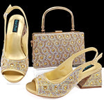 Green Rhinestone African Shoes and Matching Bag Set – Open Toe Comfortable Women’s Heels for Weddings & Parties - Free Delivery Worldwide only at Flexi Africa