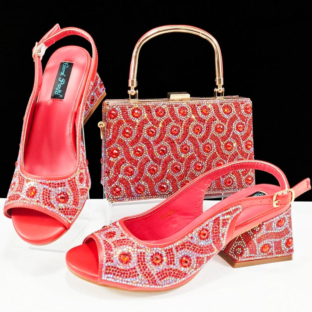 Green Rhinestone African Shoes and Matching Bag Set – Open Toe Comfortable Women’s Heels for Weddings & Parties - Free Delivery Worldwide only at Flexi Africa