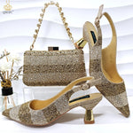 Green Rhinestone Women’s Shoes and Bag Set – Luxury Nigerian Wedding Party Heels with Matching Handbag - Free Delivery