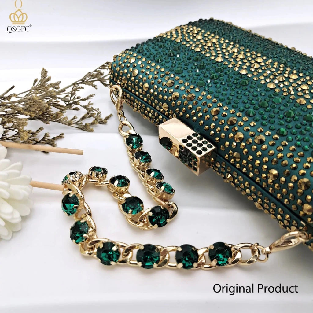 Green Rhinestone Women’s Shoes and Bag Set – Luxury Nigerian Wedding Party Heels with Matching Handbag - Free Delivery