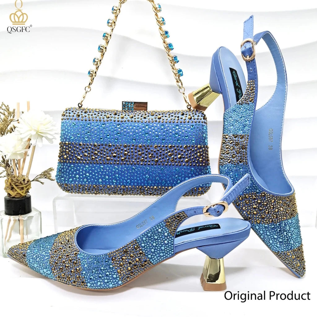 Green Rhinestone Women’s Shoes and Bag Set – Luxury Nigerian Wedding Party Heels with Matching Handbag - Free Delivery