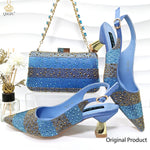 Green Rhinestone Women’s Shoes and Bag Set – Luxury Nigerian Wedding Party Heels with Matching Handbag - Free Delivery