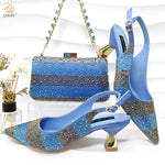Green Rhinestone Women’s Shoes and Bag Set – Luxury Nigerian Wedding Party Heels with Matching Handbag - Free Delivery