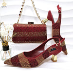 Green Rhinestone Women’s Shoes and Bag Set – Luxury Nigerian Wedding Party Heels with Matching Handbag - Free Delivery