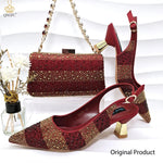 Green Rhinestone Women’s Shoes and Bag Set – Luxury Nigerian Wedding Party Heels with Matching Handbag - Free Delivery