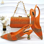 Green Rhinestone Women’s Shoes and Bag Set – Luxury Nigerian Wedding Party Heels with Matching Handbag - Free Delivery