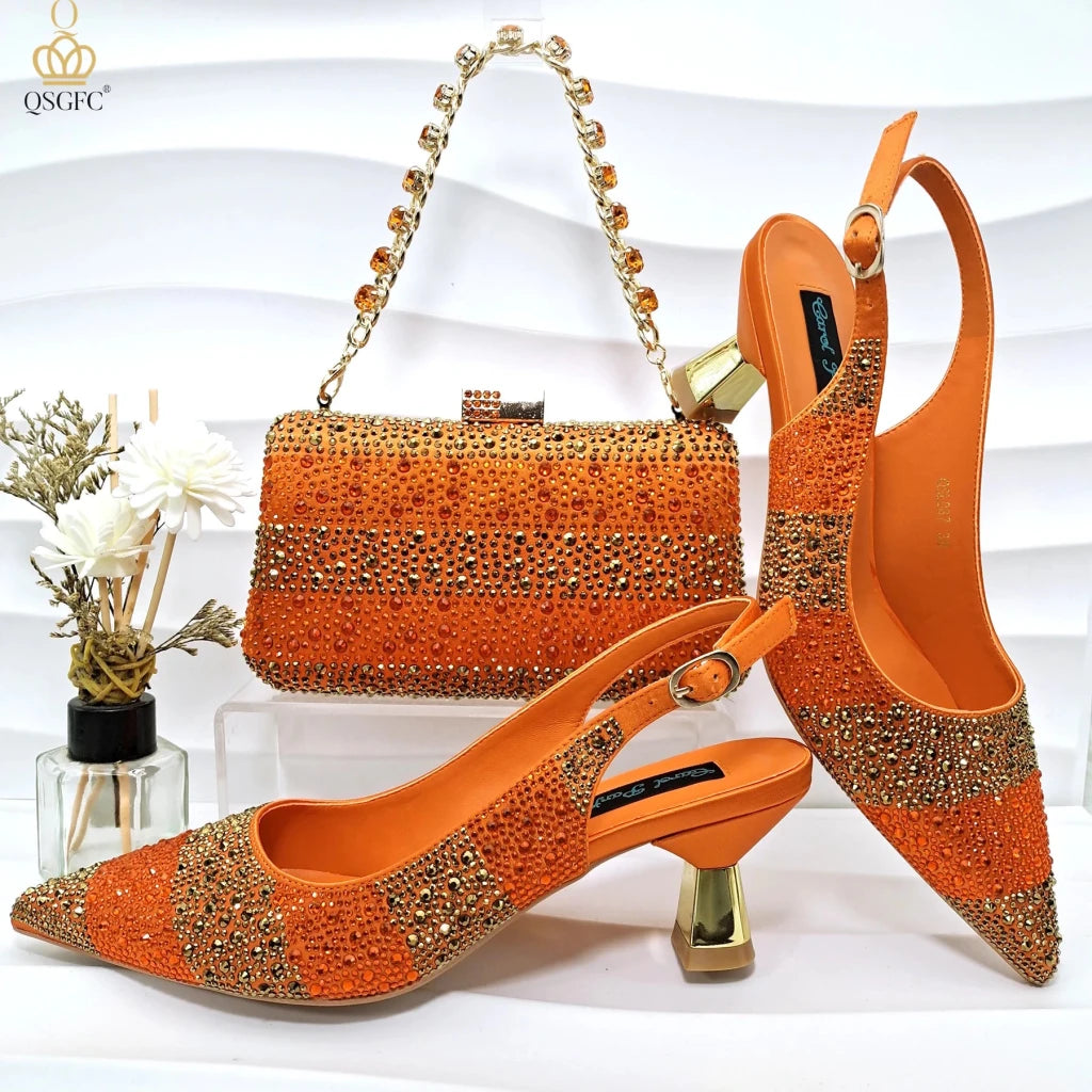 Green Rhinestone Women’s Shoes and Bag Set – Luxury Nigerian Wedding Party Heels with Matching Handbag - Free Delivery