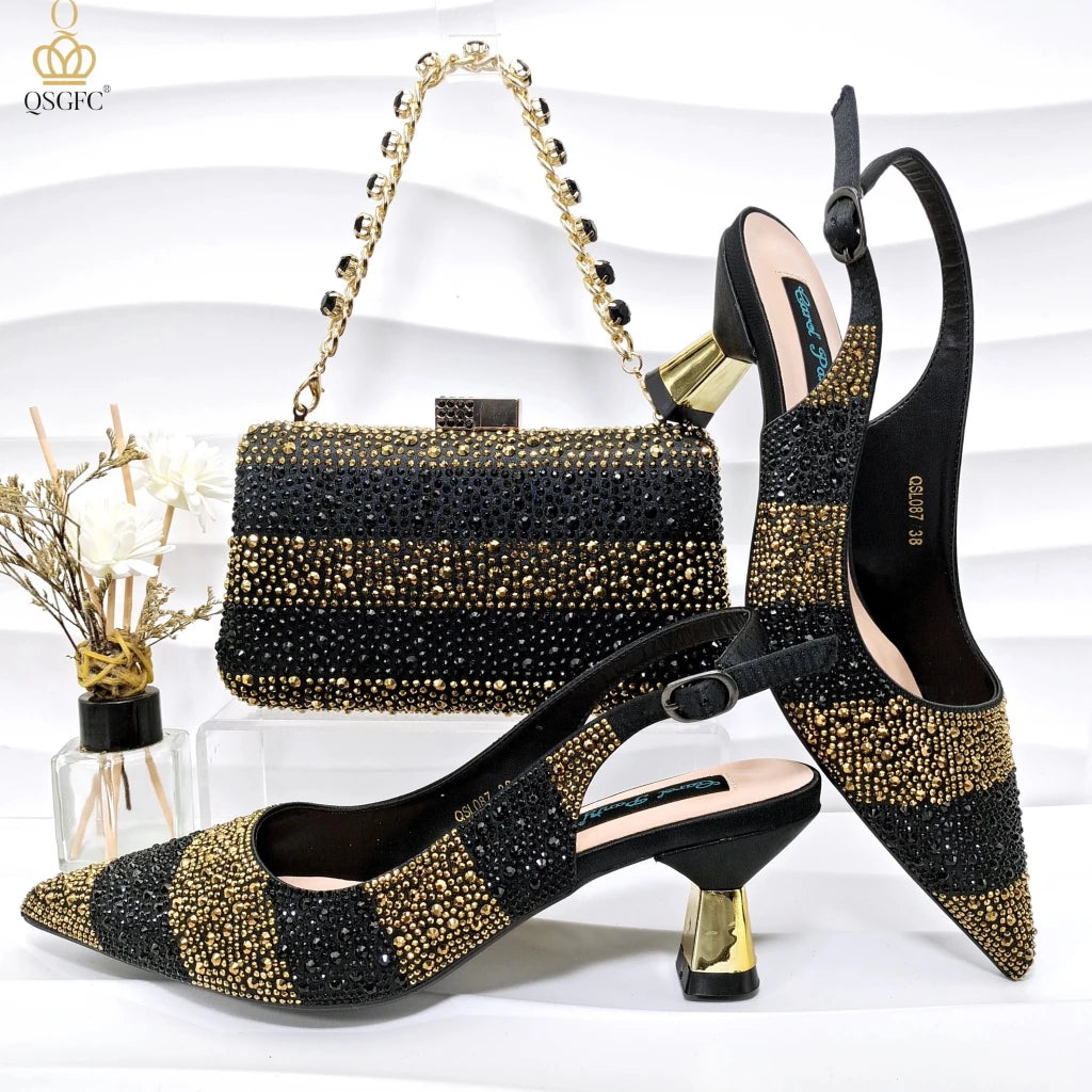 Green Rhinestone Women’s Shoes and Bag Set – Luxury Nigerian Wedding Party Heels with Matching Handbag - Free Delivery
