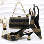 Green Rhinestone Women’s Shoes and Bag Set – Luxury Nigerian Wedding Party Heels with Matching Handbag - Free Delivery