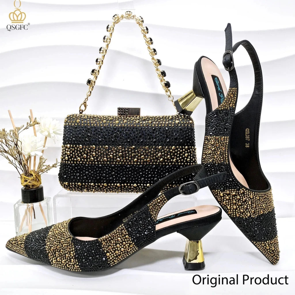 Green Rhinestone Women’s Shoes and Bag Set – Luxury Nigerian Wedding Party Heels with Matching Handbag - Free Delivery