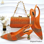 Green Rhinestone Women’s Shoes and Bag Set – Luxury Nigerian Wedding Party Heels with Matching Handbag - Free Delivery