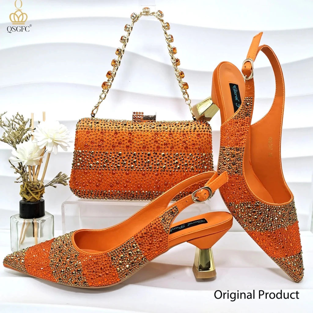 Green Rhinestone Women’s Shoes and Bag Set – Luxury Nigerian Wedding Party Heels with Matching Handbag - Free Delivery