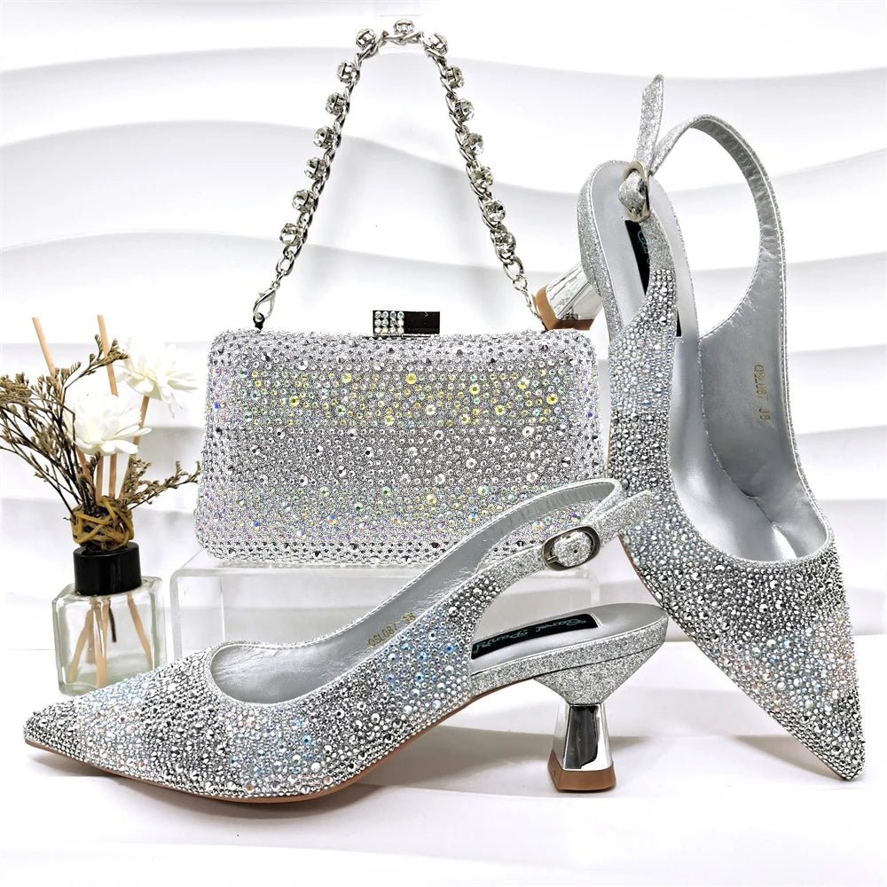 Green Rhinestone Women’s Shoes and Bag Set – Luxury Nigerian Wedding Party Heels with Matching Handbag - Free Delivery