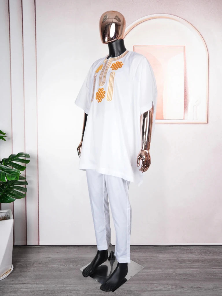 Buy African Clothes For Men 2PC Set White Tops Pants Clothing Ramadan Party Wedding Dress for only $35.09 at Flexi Africa!