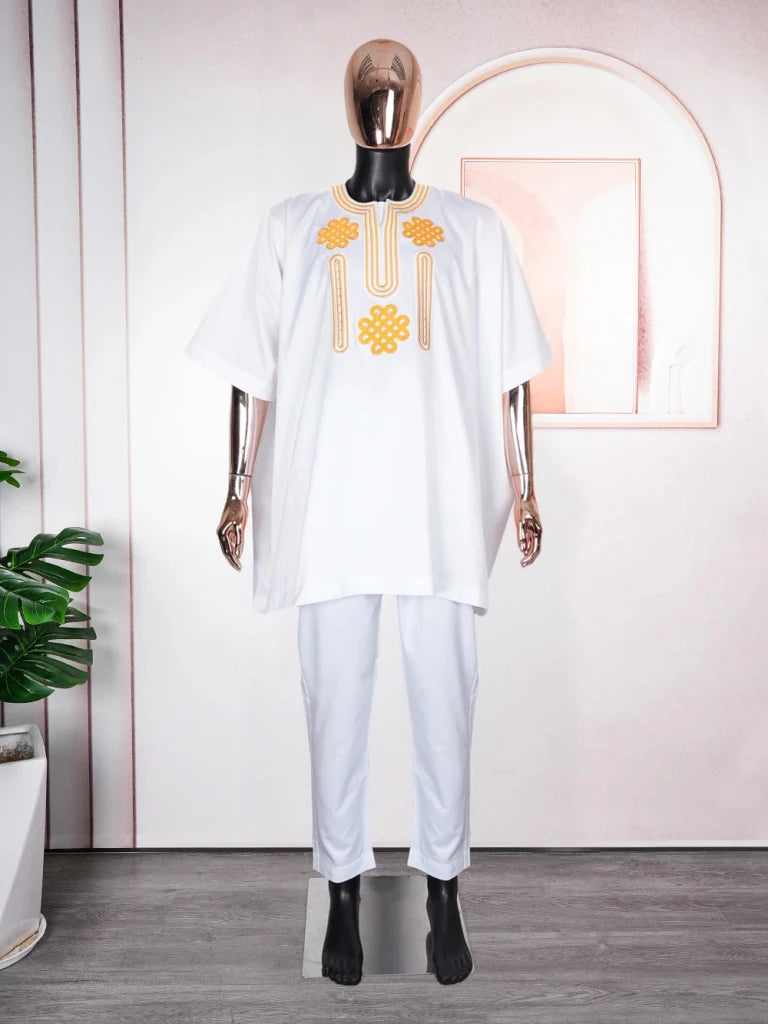 Buy African Clothes For Men 2PC Set White Tops Pants Clothing Ramadan Party Wedding Dress for only $35.09 at Flexi Africa!