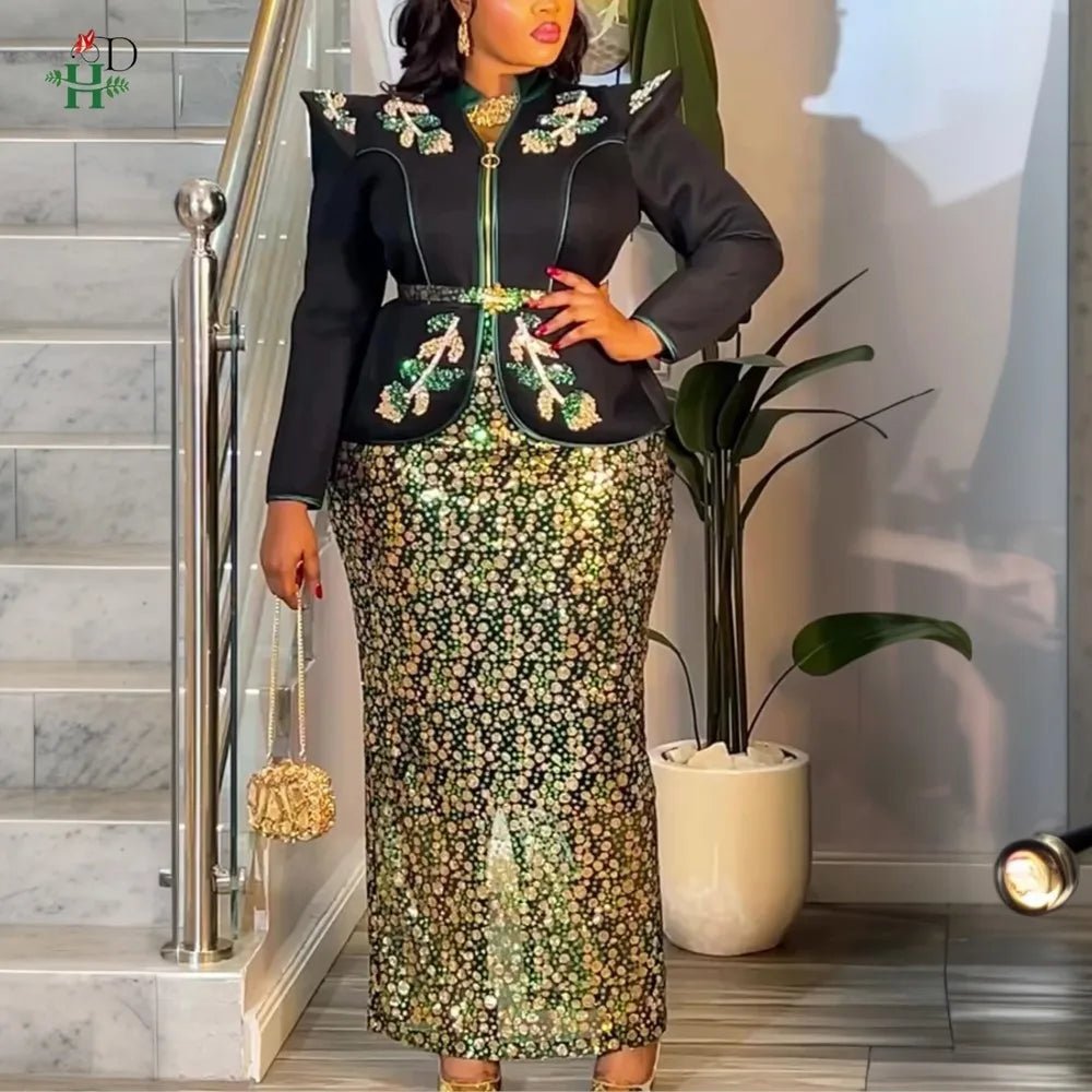 H&D African dresses for woman Turkey dress Sequin Diamond Robe Africaine African clothing Fashion Boubou Africain femme 2026 New - Free Delivery Worldwide only at Flexi Africa