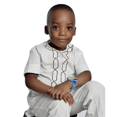 H&D Shirt Pants 2 Pieces Set For Kids Boys 2022 African Outfit Children Dashiki Embroidery Short Sleeve Top Trouser Suit Robe - Free Delivery Worldwide only at Flexi Africa