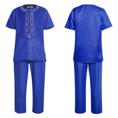 H&D Shirt Pants 2 Pieces Set For Kids Boys 2022 African Outfit Children Dashiki Embroidery Short Sleeve Top Trouser Suit Robe - Free Delivery Worldwide only at Flexi Africa