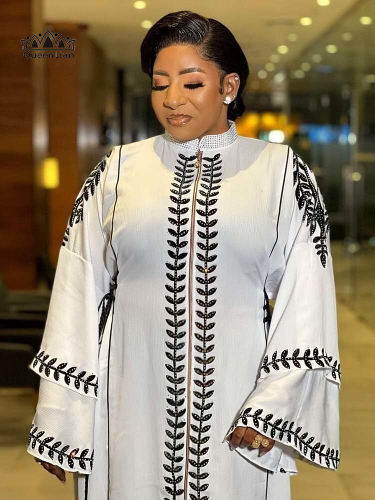 High Quality Diamond Embroidered Collar with Scarf Robe - Dashiki African Women - Flexi Africa - Free Delivery Worldwide