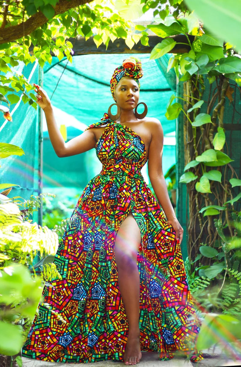 Box of 10 Belle Rainbow African Print Infinity Dresses | Wholesale Ankara Clothing