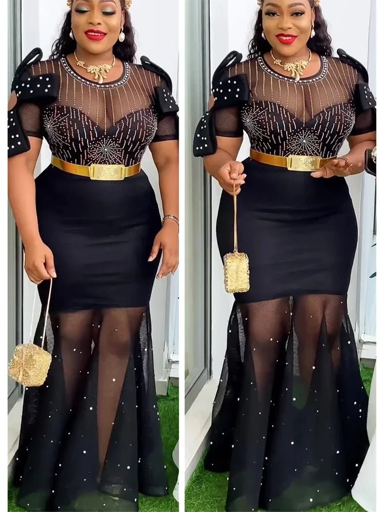 Luxurious African Inspired Wedding Party Dresses: Diamond-Adorned Bodycon Maxi Robes for Elegant Womens Dress - Flexi Africa - Flexi Africa offers Free Delivery Worldwide - Vibrant African traditional clothing showcasing bold prints and intricate designs