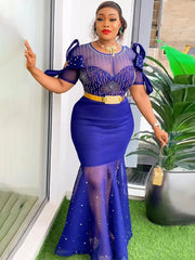 Luxurious African Inspired Wedding Party Dresses: Diamond-Adorned Bodycon Maxi Robes for Elegant Womens Dress - Flexi Africa - Flexi Africa offers Free Delivery Worldwide - Vibrant African traditional clothing showcasing bold prints and intricate designs
