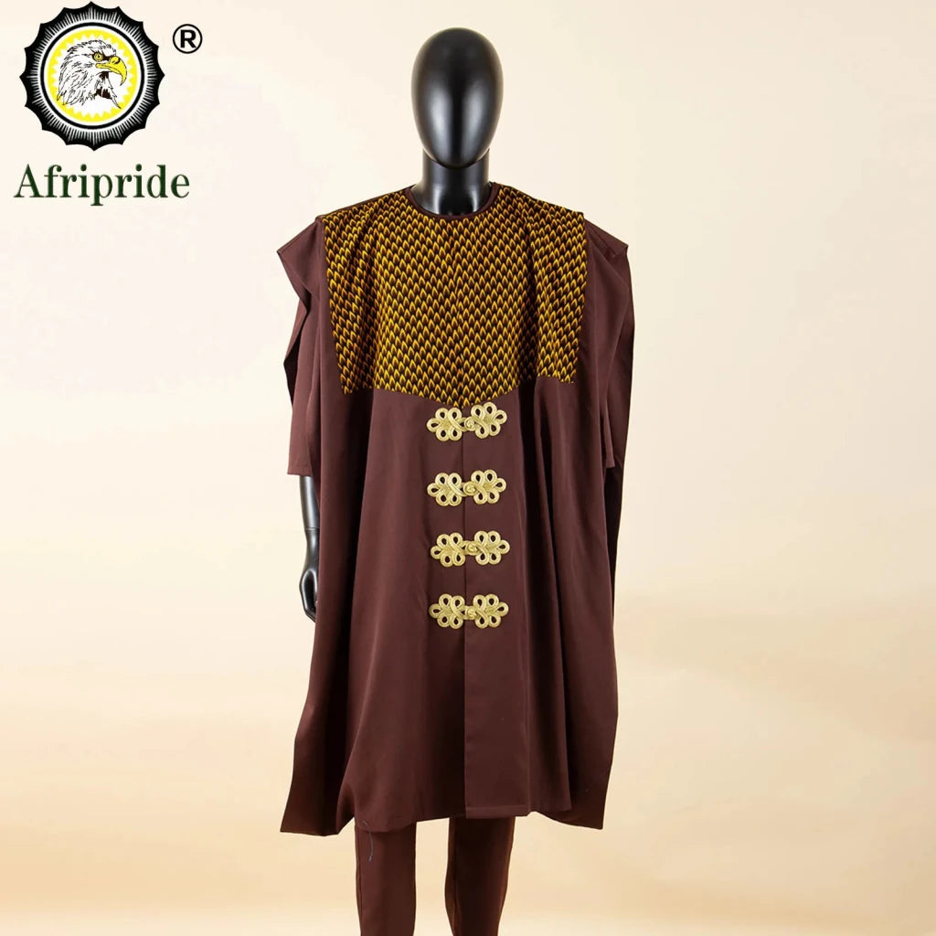 Luxury African Agbada 3PC Set for Men – Dashiki Print Shirt, Pants & Robe - Free Delivery Worldwide only at Flexi Africa