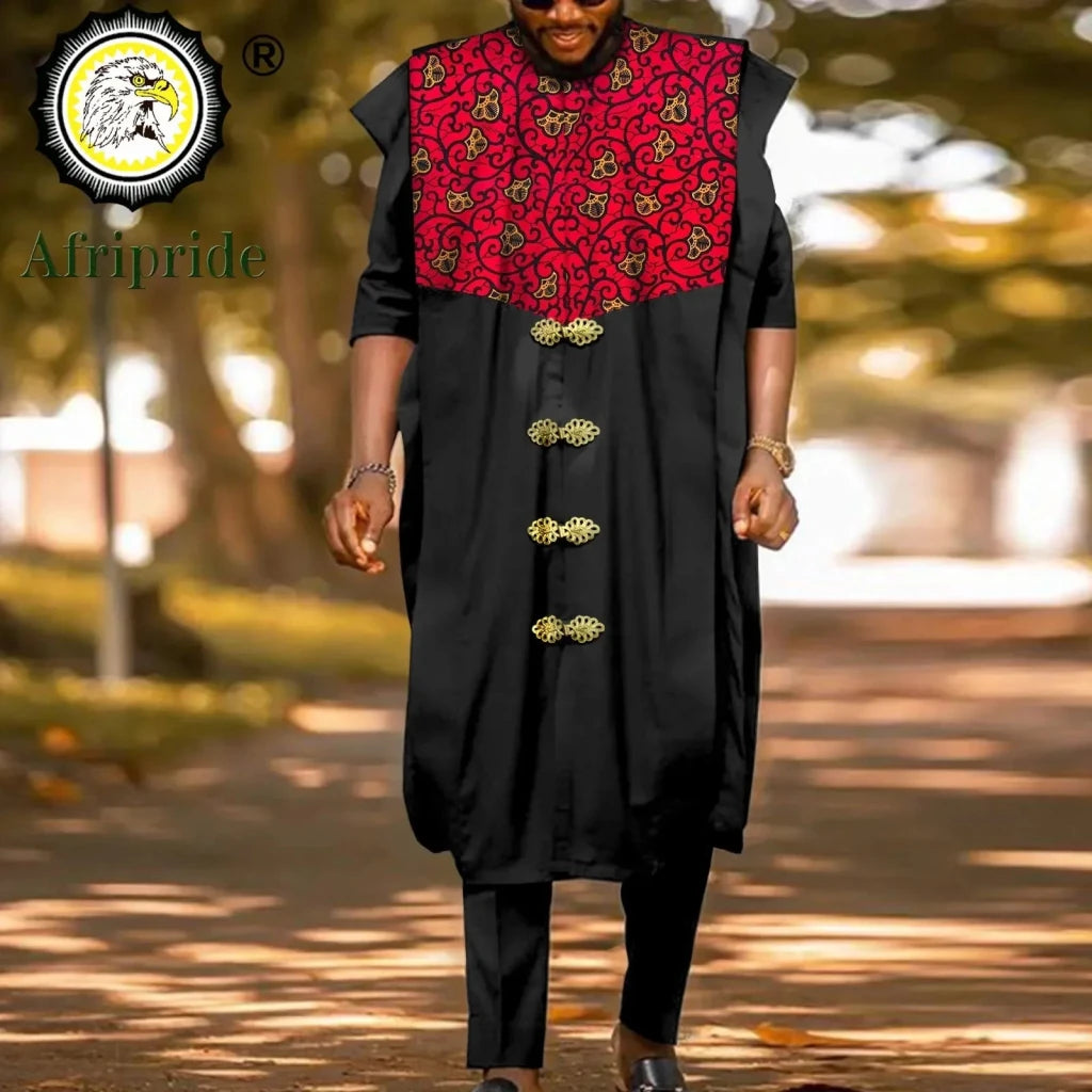 Luxury African Agbada 3PC Set for Men – Dashiki Print Shirt, Pants & Robe - Free Delivery Worldwide only at Flexi Africa