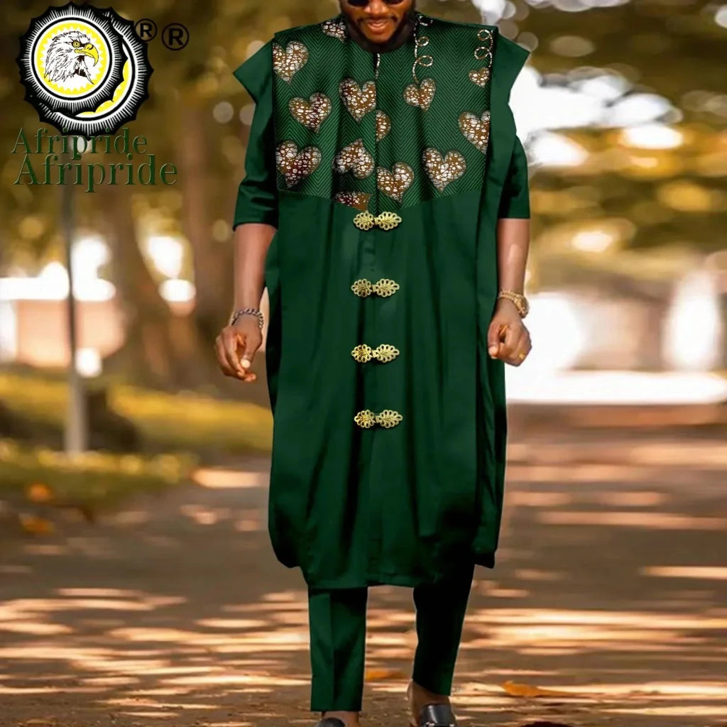 Luxury African Agbada 3PC Set for Men – Dashiki Print Shirt, Pants & Robe - Free Delivery Worldwide only at Flexi Africa