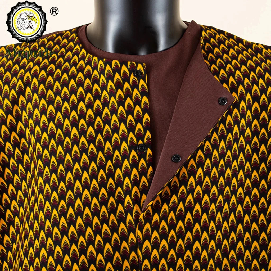 Luxury African Agbada 3PC Set for Men – Dashiki Print Shirt, Pants & Robe - Free Delivery Worldwide only at Flexi Africa