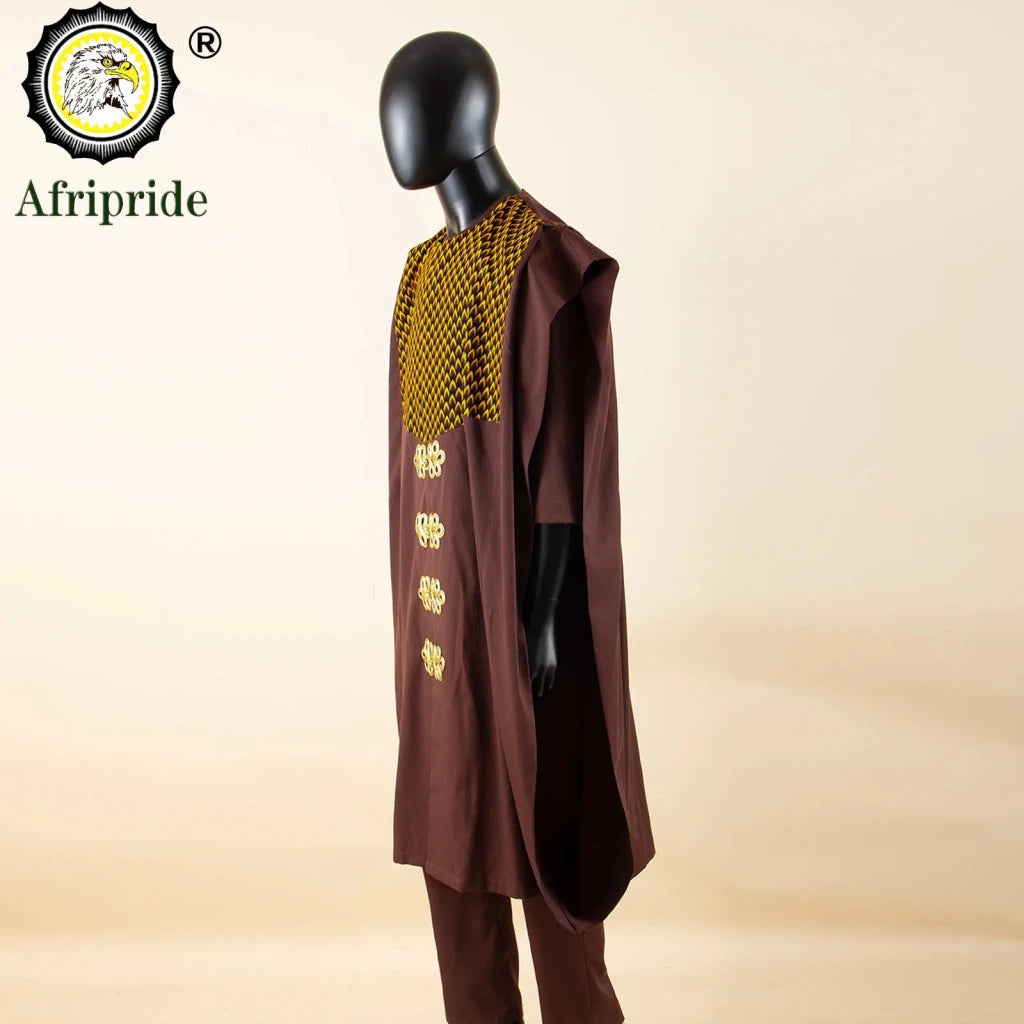 Luxury African Agbada 3PC Set for Men – Dashiki Print Shirt, Pants & Robe - Free Delivery Worldwide only at Flexi Africa