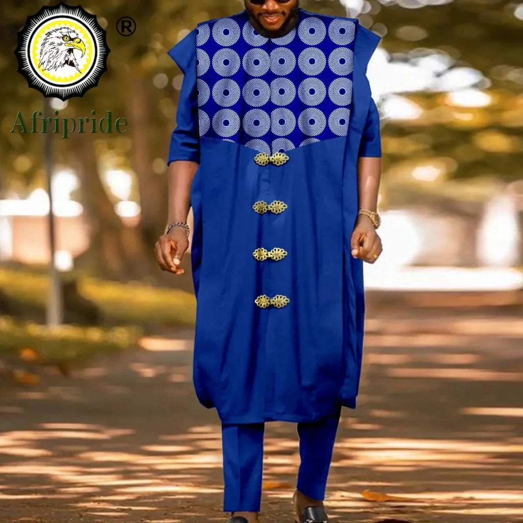 Luxury African Agbada 3PC Set for Men – Dashiki Print Shirt, Pants & Robe - Free Delivery Worldwide only at Flexi Africa