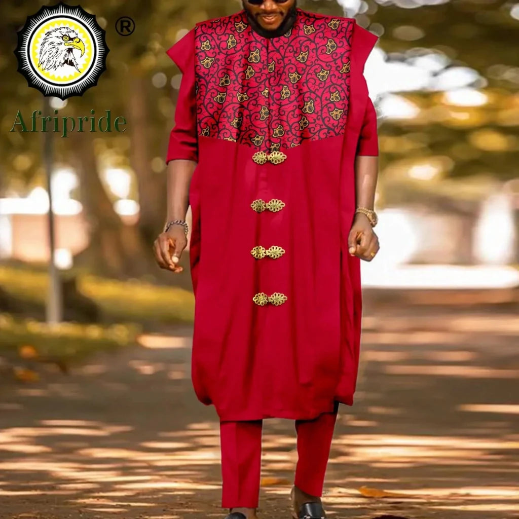 Luxury African Agbada 3PC Set for Men – Dashiki Print Shirt, Pants & Robe - Free Delivery Worldwide only at Flexi Africa