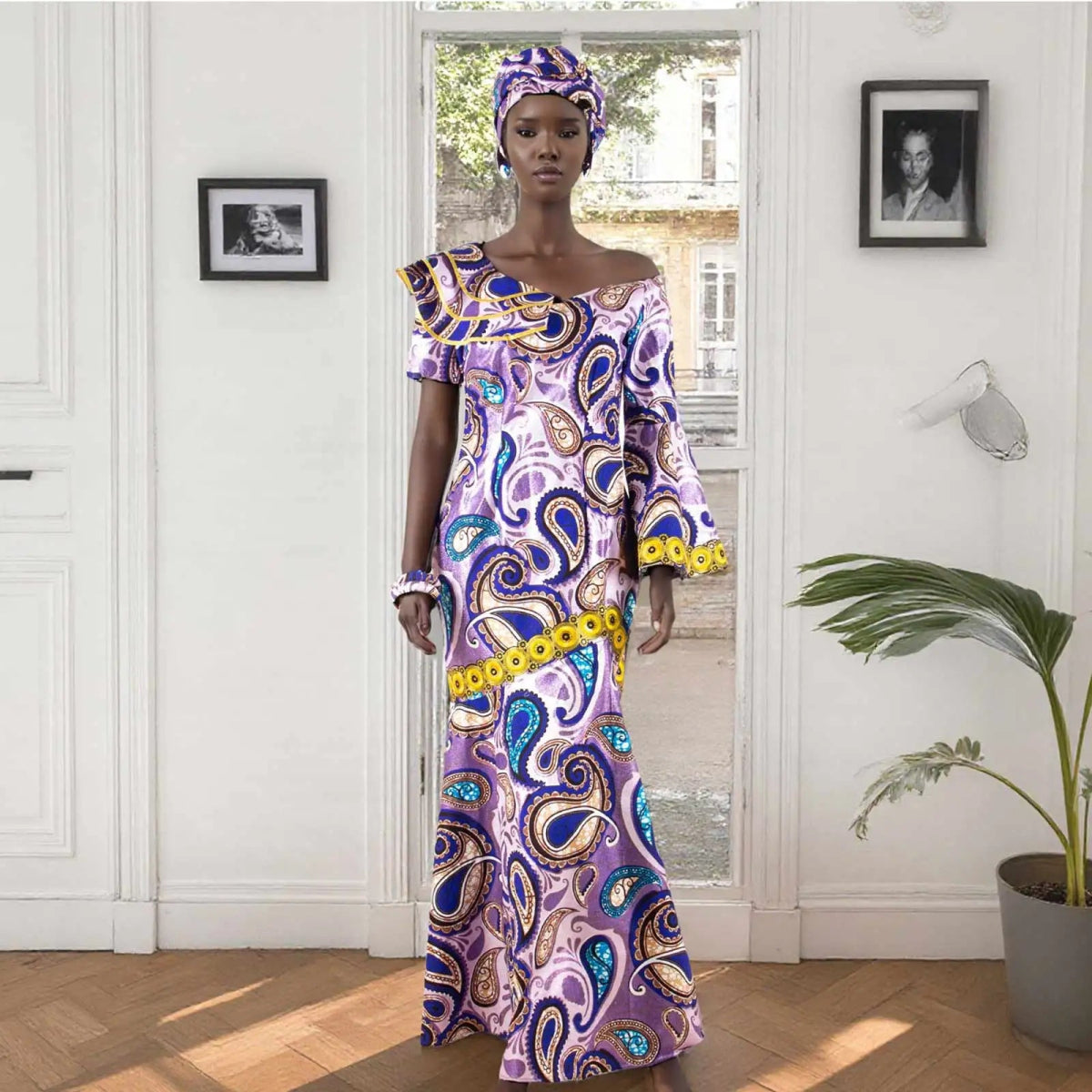 Luxury African Ankara Print Dress – Elegant Slim Fit Gown for Women’s Birthday, Wedding, and Party Events