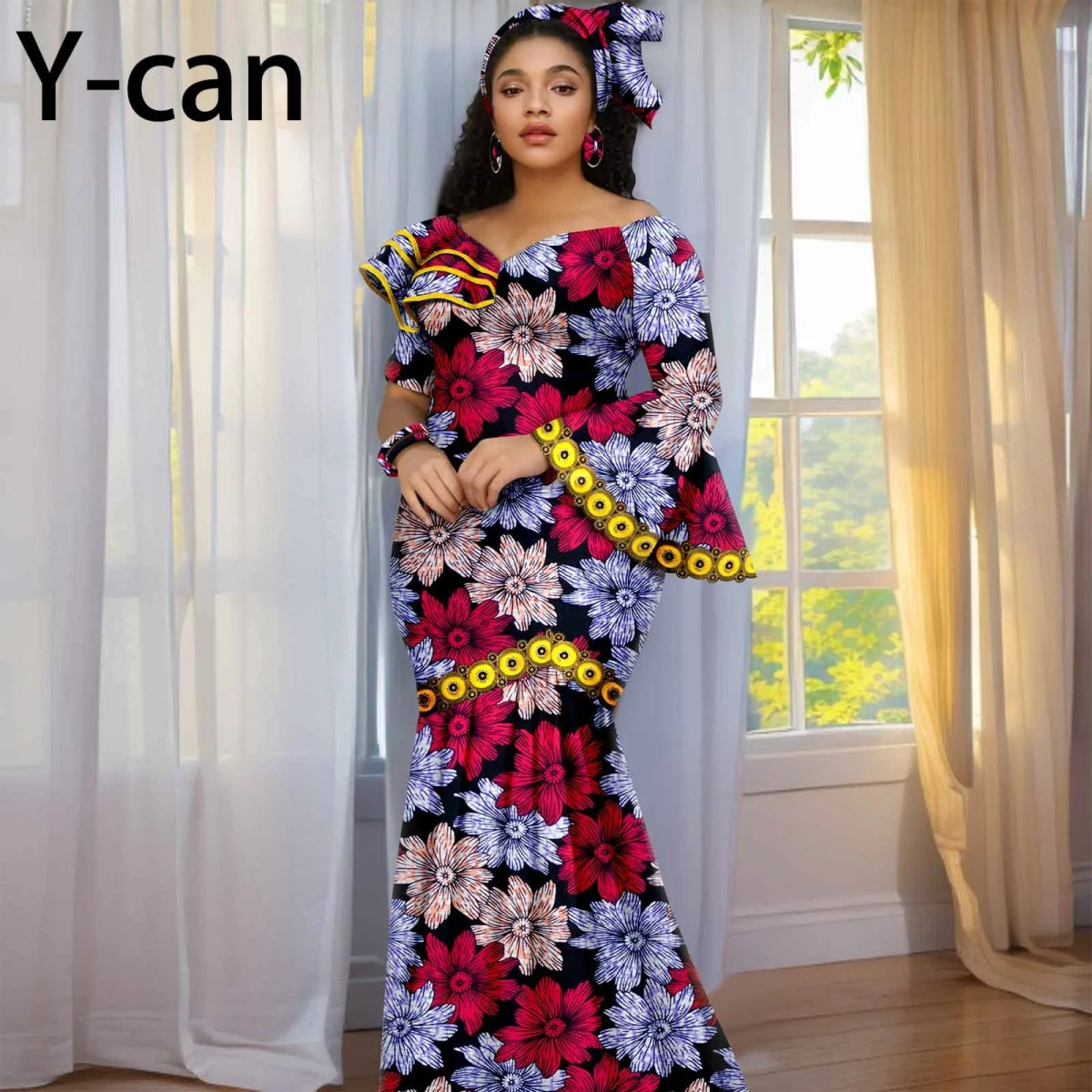 Luxury African Ankara Print Dress – Elegant Slim Fit Gown for Women’s Birthday, Wedding, and Party Events