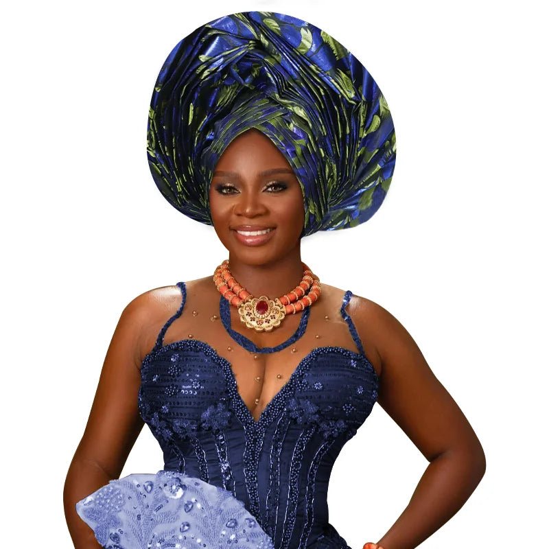 Luxury African Auto Gele Headwrap – High - Quality Wedding & Party Turban for Women - Free Delivery Worldwide only at Flexi Africa