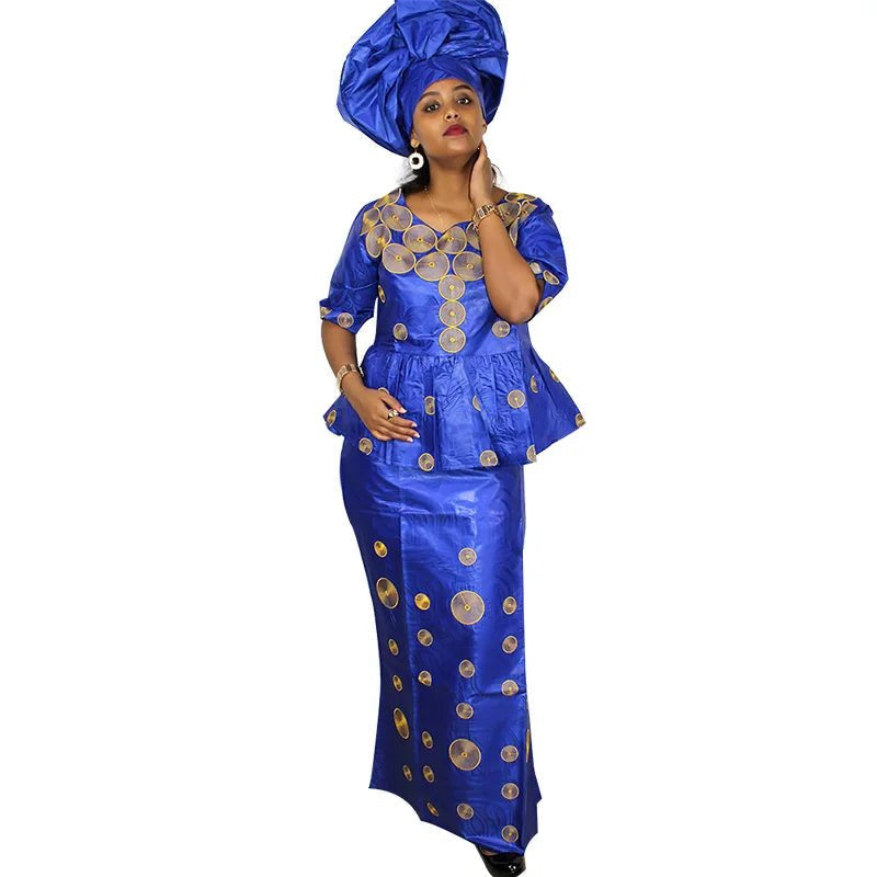 Luxury African Bazin Riche Embroidery Plus Size Elegant Church & Party Dress - Free Delivery Worldwide only at Flexi Africa