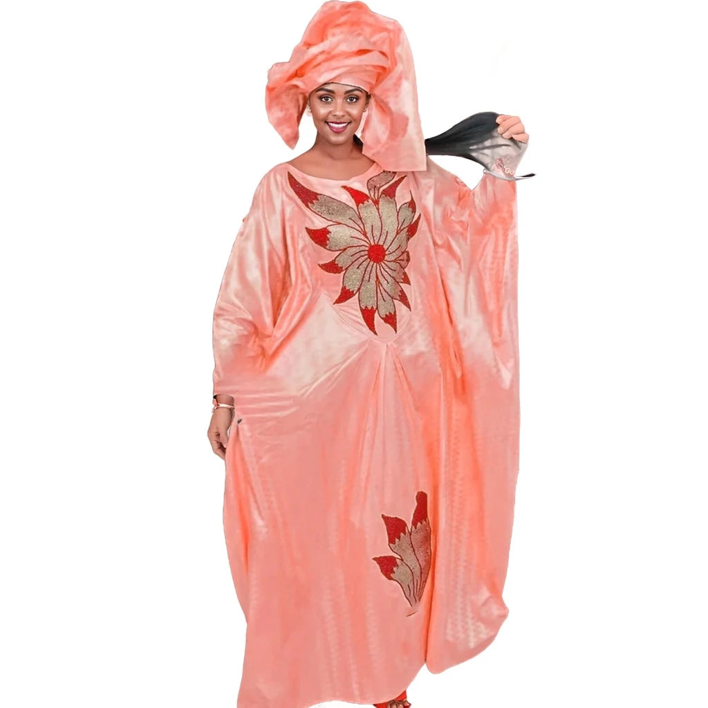 Luxury African Boubou Dress for Women – Premium Fabric with Rich Embroidered Design - Free Delivery Worldwide only at Flexi Africa